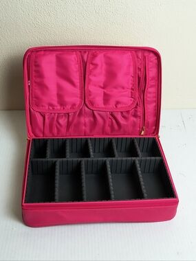Joy Mangano Vibrant Pink Jewelry Organizer with Gold Accents/ Makeup Case